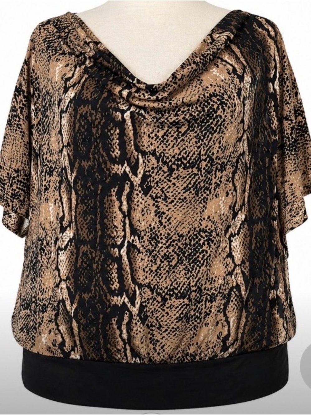 Jessica Mob Wife Snake Print Blouse Dolman Sleeve Banded Hem Top Classic 1X